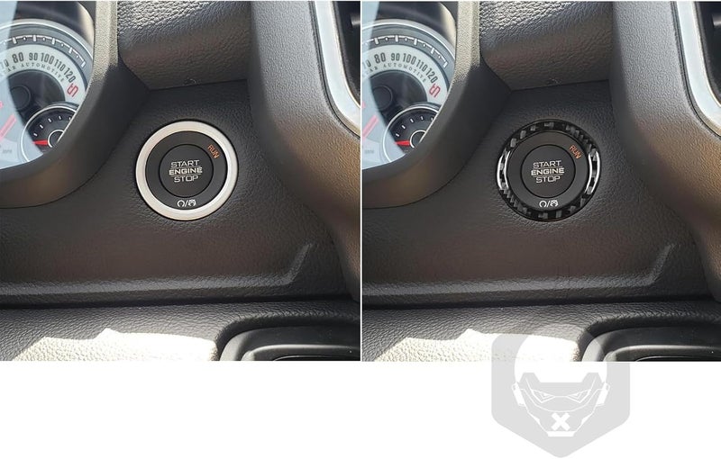 PJFUS Real Soft Carbon Fiber Car Driver Side Engine Start Stop Push Button Panel Frame Trim Sticker Compatible with Dodge Ram 1500/2500/3500 2019-2023(Crew Cab Version)Auto Interior Accessories Black - Image 4